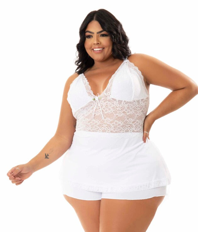 Baby Doll Plus Size com renda – Rose