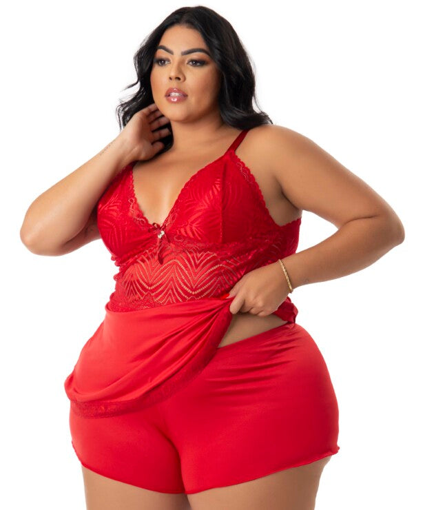 Baby Doll Plus Size com renda – Rose