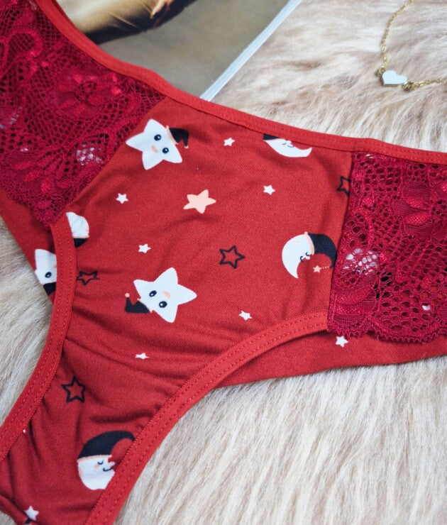 Calcinha em Suede Estampado com Renda – Rafaella