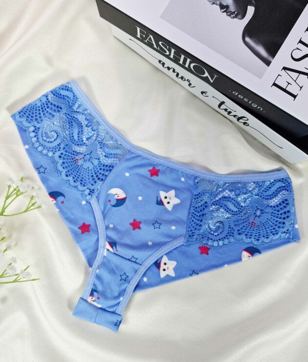Calcinha em Suede Estampado com Renda – Rafaella