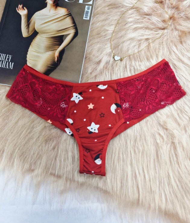 Calcinha em Suede Estampado com Renda – Rafaella