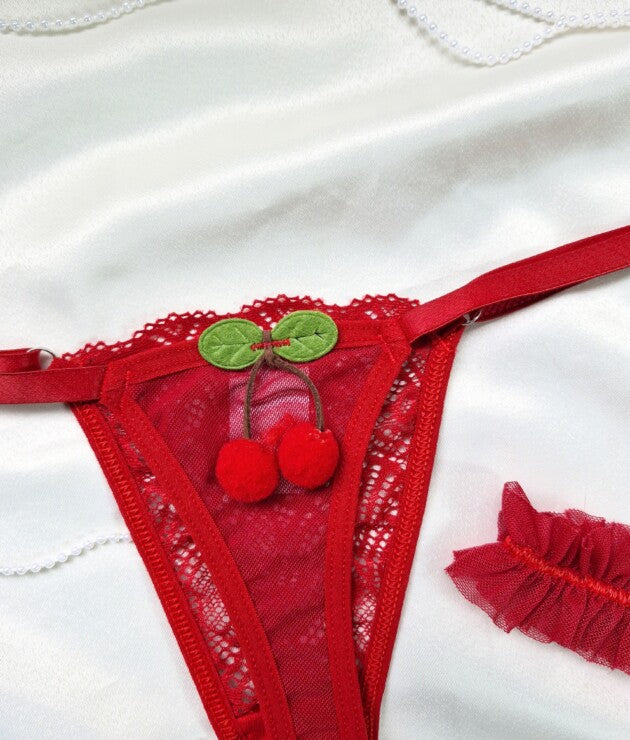 Calcinha Fio Dental de Tule com Perneira – Cereja - Desejo Lingerie