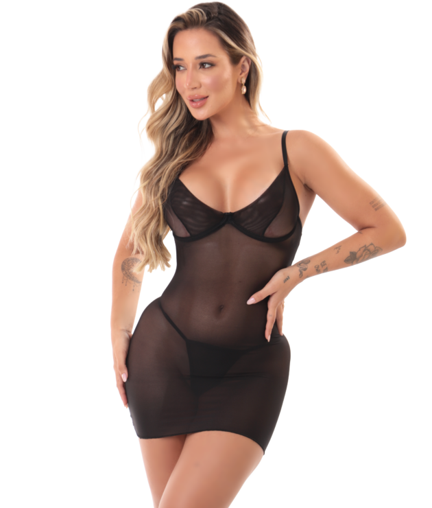Camisola Sensual em Tule Trançada nas Costas
