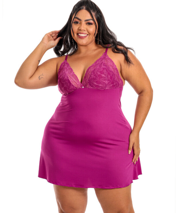 Camisola Básica Plus Size com Renda – Juliana