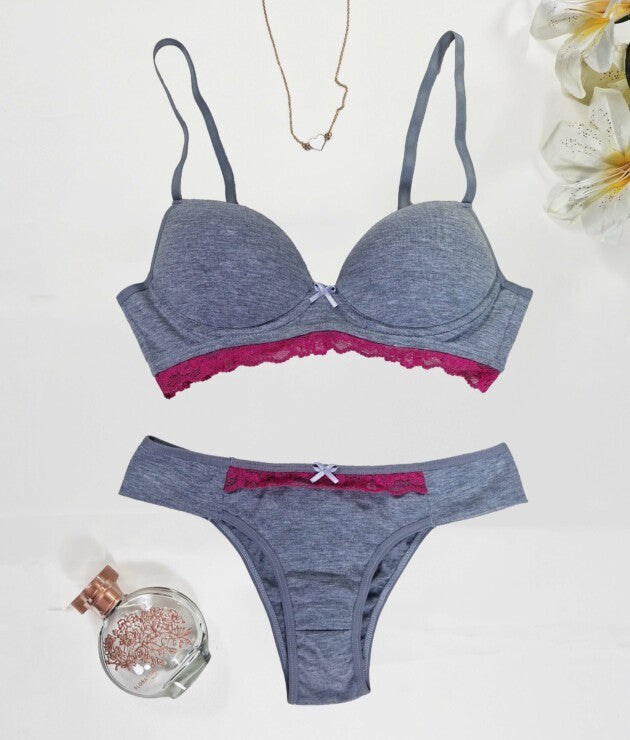 Conjunto de Bojo Mescla com Detalhe em Renda – Mel