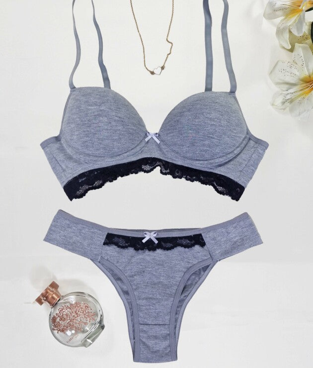 Conjunto de Bojo Mescla com Detalhe em Renda – Mel