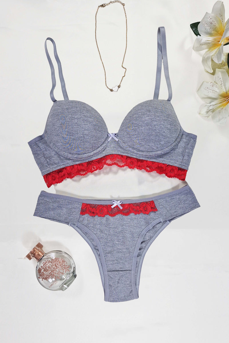 Conjunto de Bojo Mescla com Detalhe em Renda – Mel