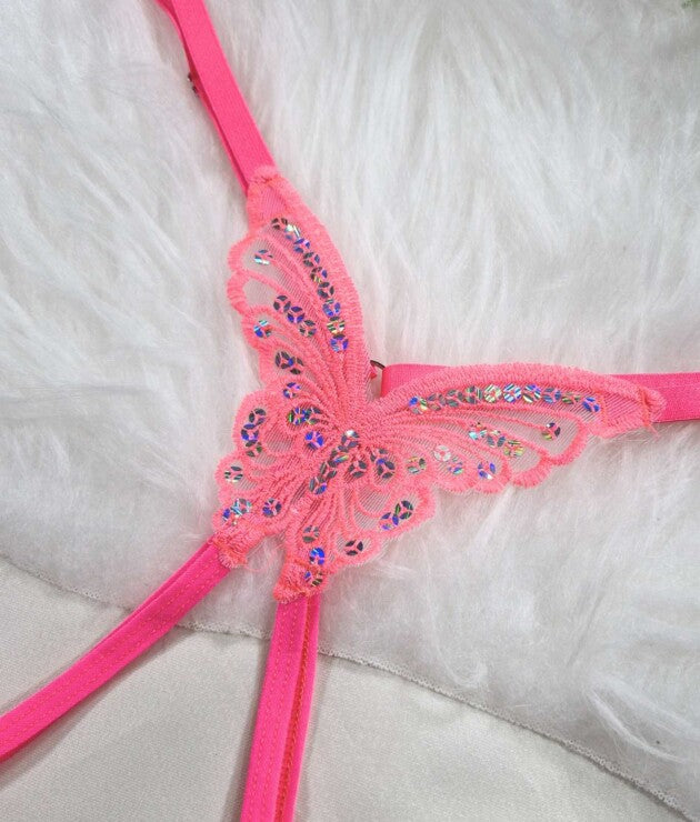 Tanga Fio Dental com Abertura Íntima – Borboleta - Desejo Lingerie